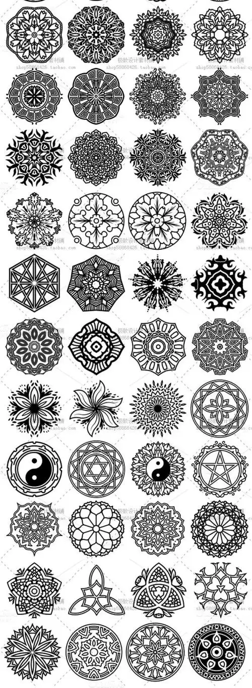 民族风复古 100个曼佗罗花纹图腾图案 eps 矢量图 设计素材