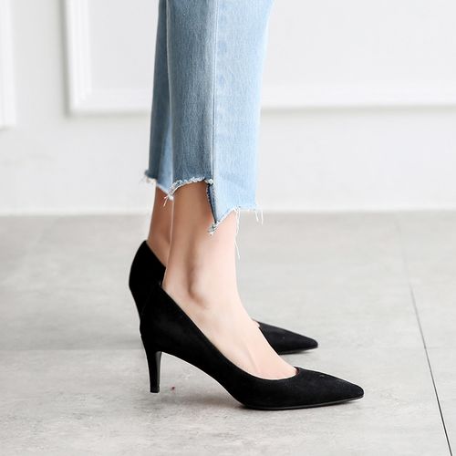 青衣自制高跟鞋黑色5cm时尚街拍新款尖头浅口细跟真皮气质单鞋女