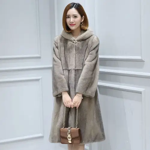 进口天鹅绒母貂2020貂皮大衣女整貂连帽水貂皮草中长款裘皮外套