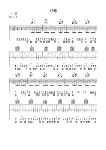 吉他谱 | 入门弹唱《成都》