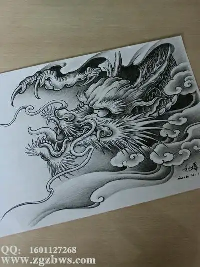 作品简介:云中龙纹身图案手稿