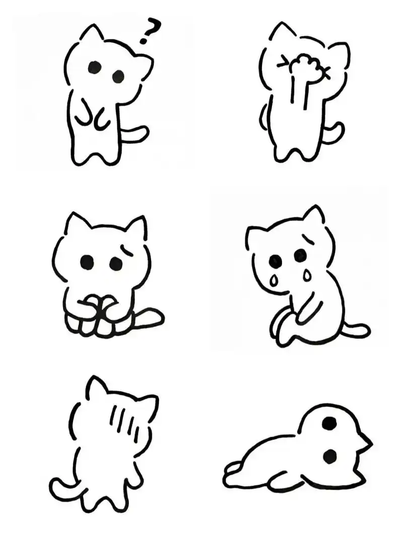 极简手绘表情动物:93可爱小猫咪 93:最近看新闻的心情 6767