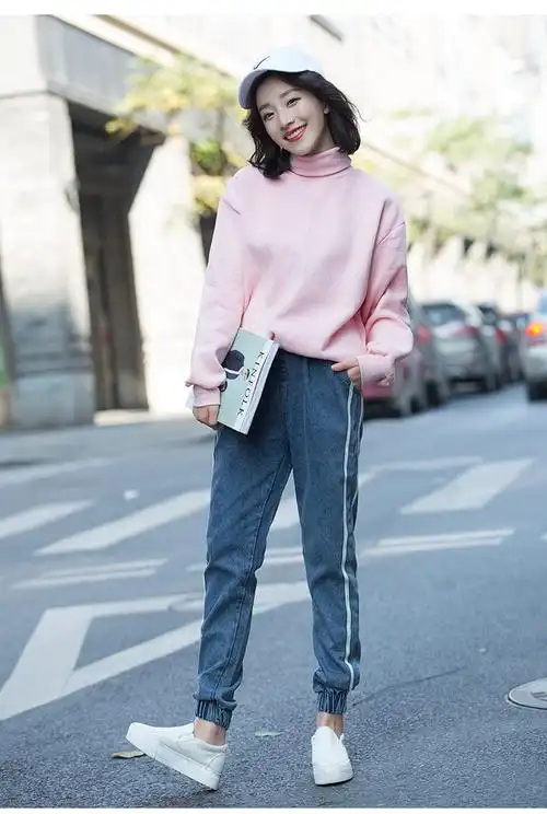 春季新款 2016韩版束脚裤松紧腰哈伦牛仔裤女小脚裤