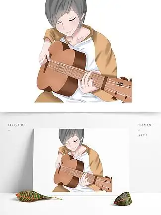 手绘弹吉他的少年设计