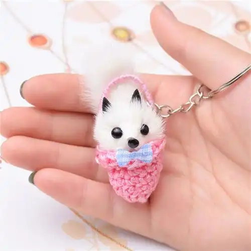 迷你毛绒玩具包包挂件女孩手机迷你挂饰小狐狸可爱公仔玩偶钥匙扣粉色