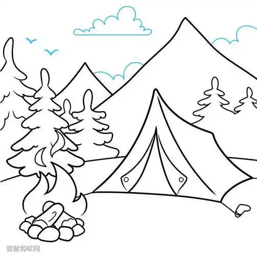 消防安全绘画野外露营场景