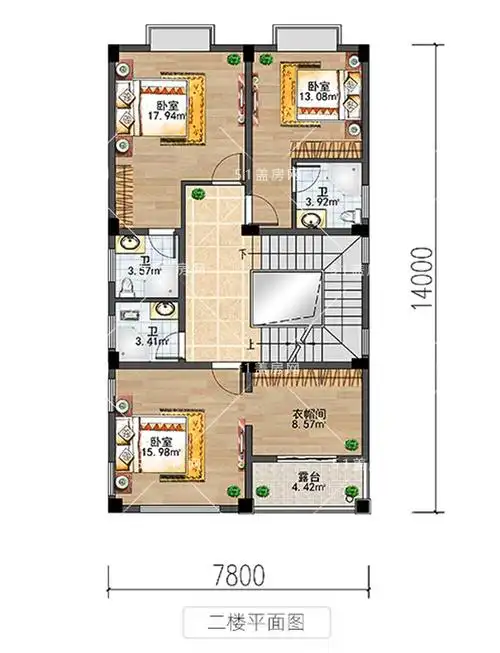 长方形的宅基地应该怎么设计?这栋7.8x14的农村三层小别墅了解下