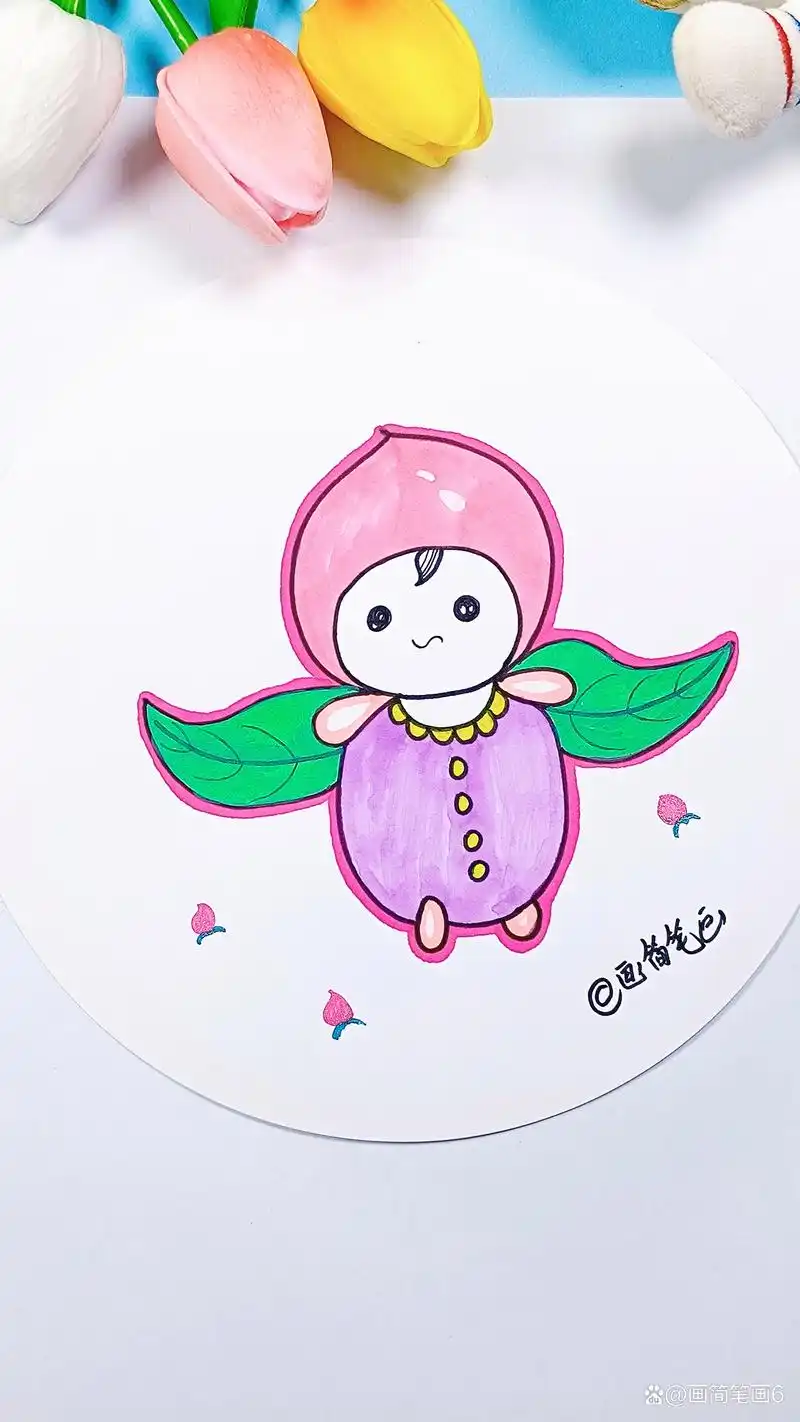 水蜜桃创意简笔画,今天的水蜜桃小精灵超级可爱!