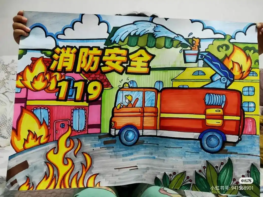 消防安全主题画.#线稿 #消防安全 #主题画  - 抖音