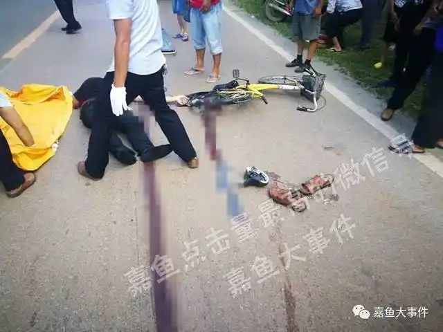 嘉鱼官桥突发车祸,骑自行车男子头颅撞破,当场身亡!