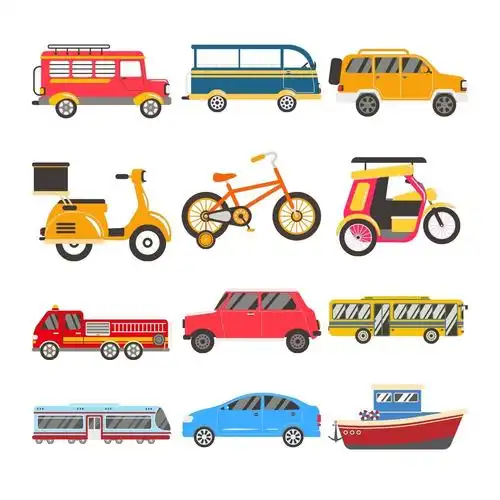 交通出行工具平面色色块插画元素