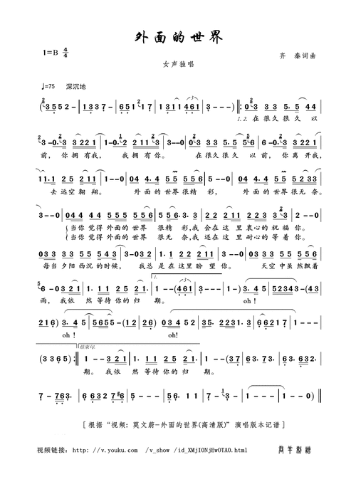 外面的世界_简谱_搜谱网