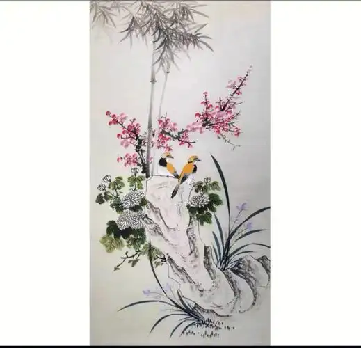 国画花鸟画纯手绘真迹梅兰竹菊三尺竖幅小写意国画无款画芯成品尺寸95