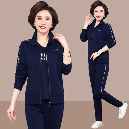 布雷维格中老年运动服套装女春秋季新款休闲套装宽松大码妈妈运动衣三