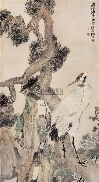 任伯年 松鹤图 立轴 设色纸本