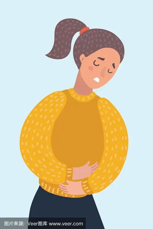 女人肚子疼疼的.有月经腹痛的女孩.健康.