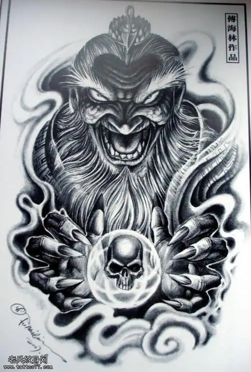 一款恐怖的鬼头纹身图案