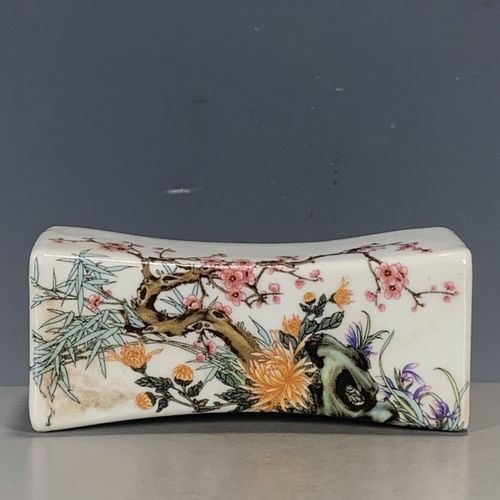 德国进口品质瓷枕古董瓷器老货收藏 清代乾隆年制粉彩花鸟瓷枕脉 枕