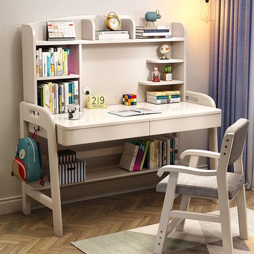 学习桌儿童升降实木学生儿童书桌书柜一体卧室家用小学生学习桌椅