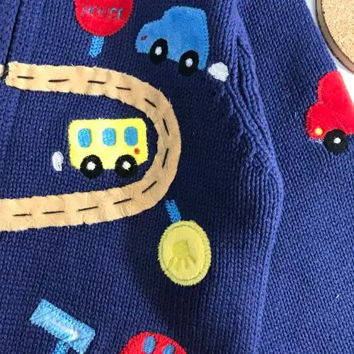 汽车毛衣外套男童刺绣图案拉链棉线小童开衫毛衣