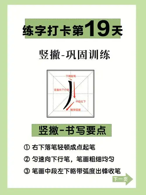 练字第19天硬笔书法竖撇写法教学