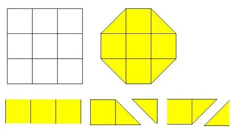一个正八边形切5块,拼成一个长方形,如何拼?