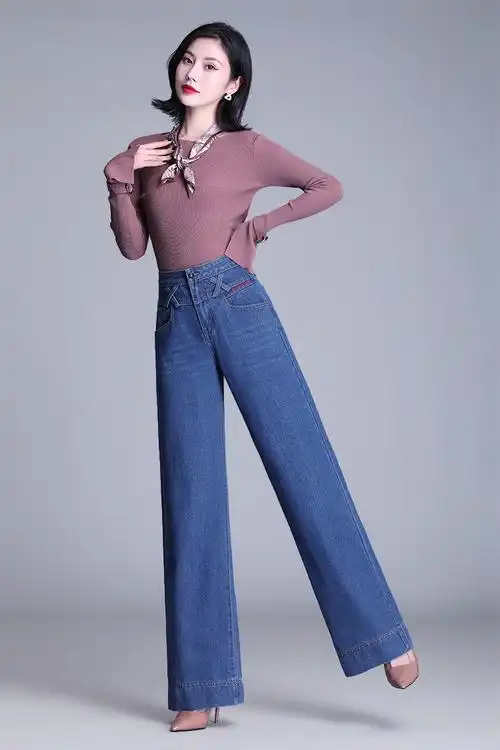 阔腿牛仔裤女2022春季新款宽松直筒高腰垂感休闲长裤时尚中年女裤852