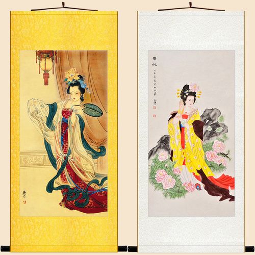 画像四大美女定制古代贵妃醉酒卷轴可美人挂画图仕女装饰画中式