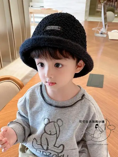 日本儿童冬季帽子可爱宝宝渔夫帽帅气时尚潮流男童加绒加厚毛绒帽