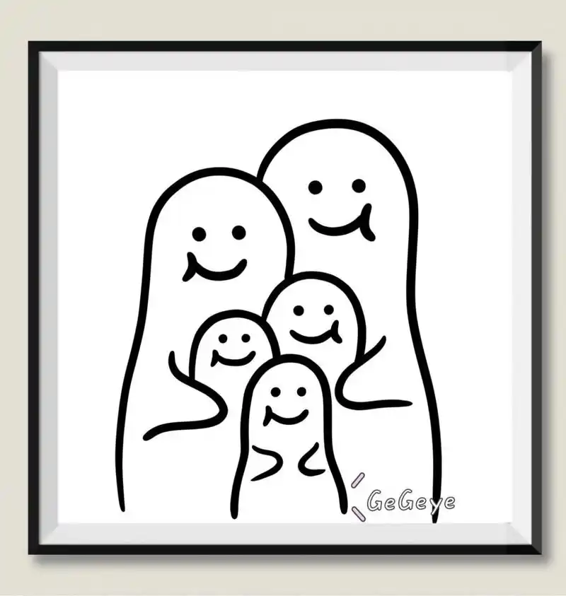 一家五口装饰画|简笔画| 很久没更新些这组系列了 一家五口完成了73