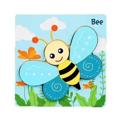 儿童木质卡通可爱动物蜜蜂立体拼图宝宝早教认知立体拼图玩具