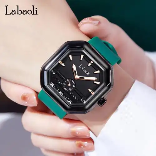 拉宝丽labaoli抖音爆款方形硅胶大表盘手表独立秒盘石英表la455