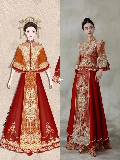 手绘新中式嫁衣元气少女风不要太好看