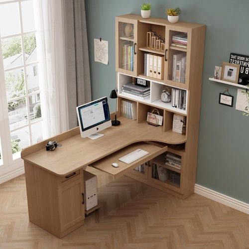 新实木电脑桌卧室书桌书架组合书柜一体简约简易家用学生写字台