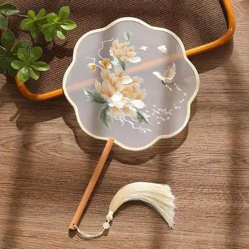 团扇夏天双面刺绣古风米魁苏绣汉服旗袍古装儿童中国风苏州舞蹈圆扇子