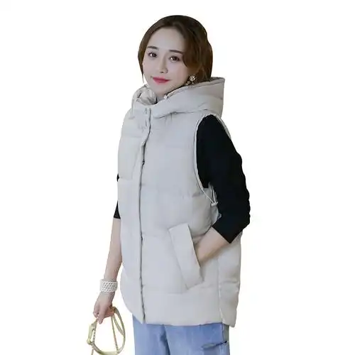 实拍秋冬新款韩版宽松中长款羽绒棉马甲外套女百搭马夹背心面包服