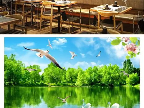 山水树木酒店卖场工装环保自然风景画背景墙