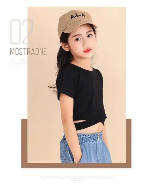 韩版女童t恤高腰短款露肚脐洋气洋气潮短上衣表演走秀炸街夏童装