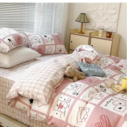 芍萌大学生宿舍床上四件套 油画花兔兔棉舒适清新少女棉被套1.5m1.