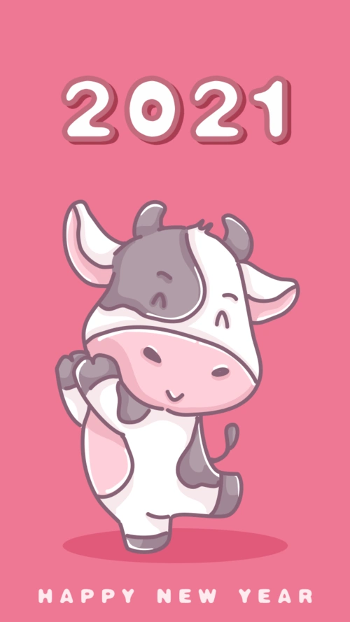手绘卡通可爱2021春节手机壁纸海报