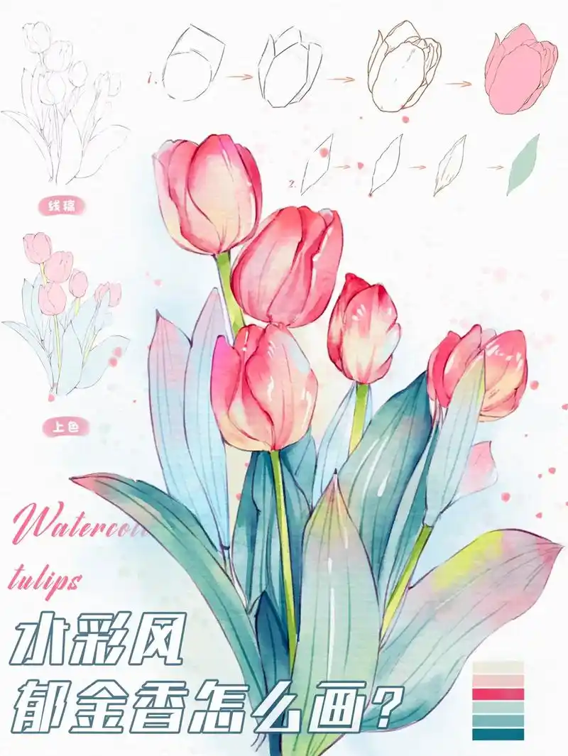 郁金香画法!来咯!#跟着抖音学画画 #插画零基础入门教 - 抖音