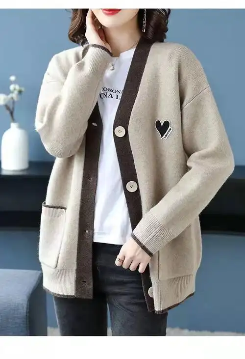 开衫针织毛衣女开身外套开胸毛衣女秋冬外穿新款韩版宽松针织开衫加厚