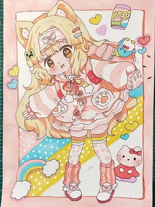 马克笔上色过程夏日少女加速版