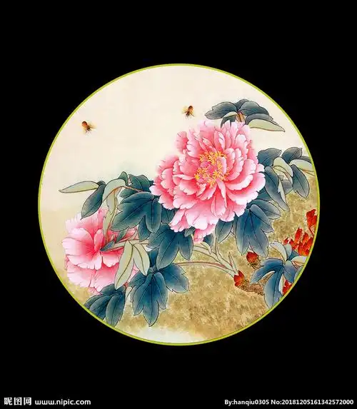 工笔牡丹圆形画图片