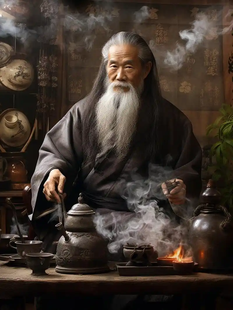 在深邃的古风世界里,有一位熬药老者,身姿矍铄,面容慈祥