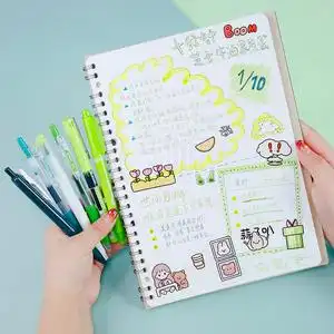 套装少女心手账彩色wkt7荧光色笔复古jj15同色系粉色笔记日本文具官网