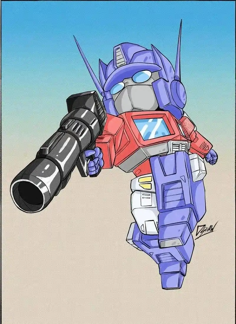 画师minyung绘制的一组q版变形金刚角色插画,描绘了不同时期双方的领