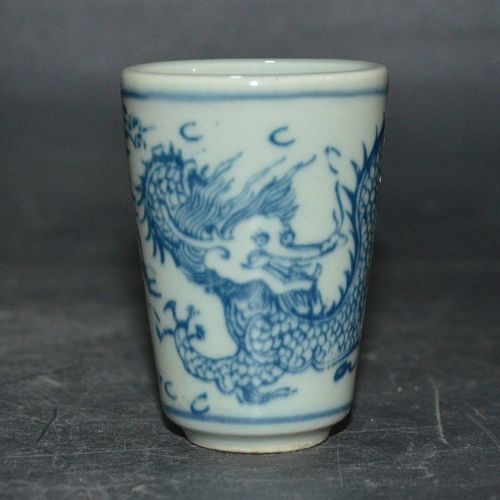 【祖传】古玩古董收藏 景德镇陶瓷 青花龙纹小酒杯茶杯 摆件