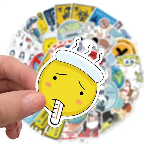 50张2020疫情防控卡通动漫人物口罩贴纸平板笔记本车身贴可移外贸
