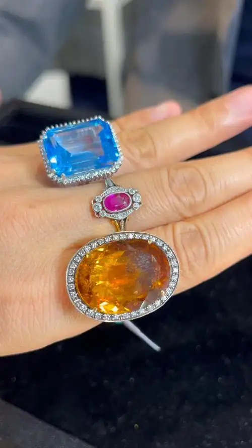 豪托帕石黄水晶戒指